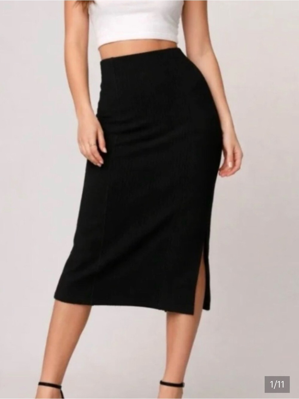 Band Of The Free Renee Ribbed midi side Slit Skirt in Black size Small